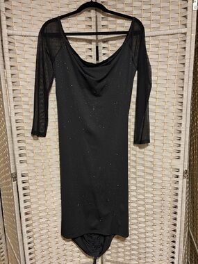 Amazon Black Sparkle Cowl-Neck Long Sleeve Dress